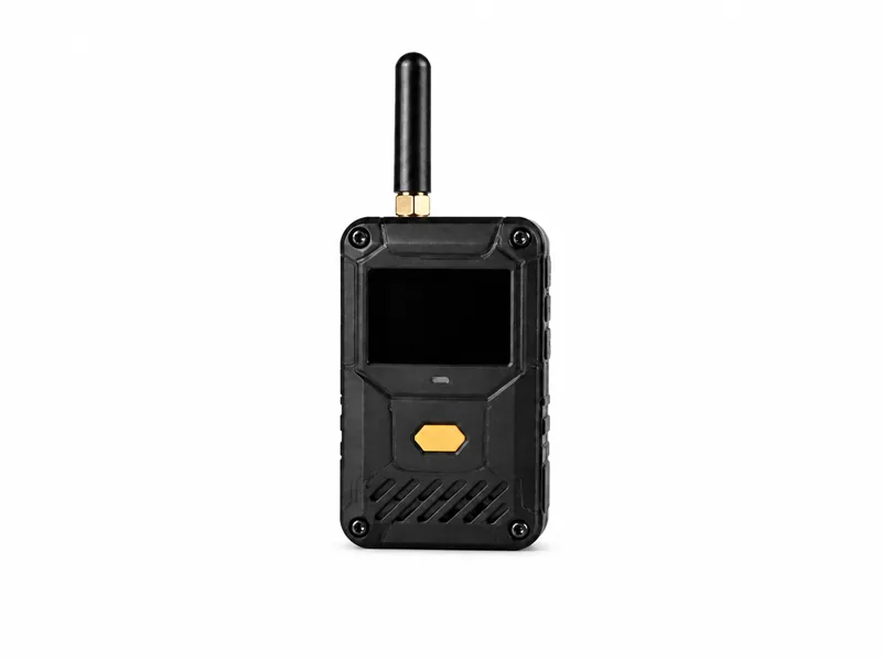 Studio photograph of a compact handheld ESP32-based wireless research development device