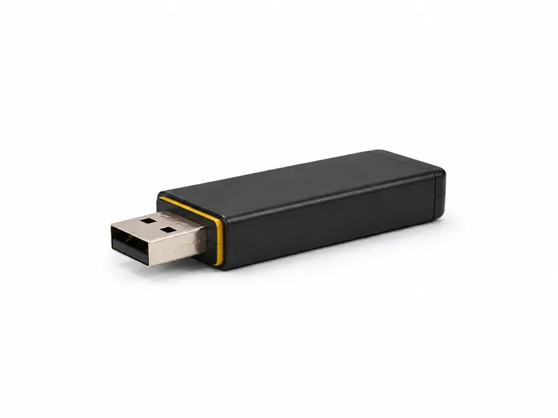 Studio photograph of a compact unbranded USB keyboard-emulation training device